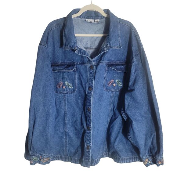White Mountain Traders Denim Chore Coat Women's 6X Blue Embroidered Cotton READ - Picture 1 of 11